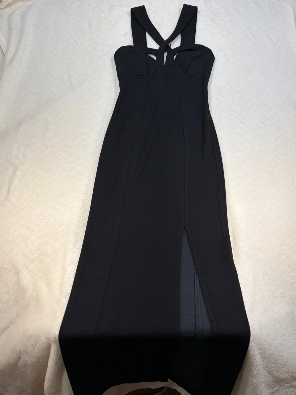Vintage Black Cutout Cross-Strap Evening Dress